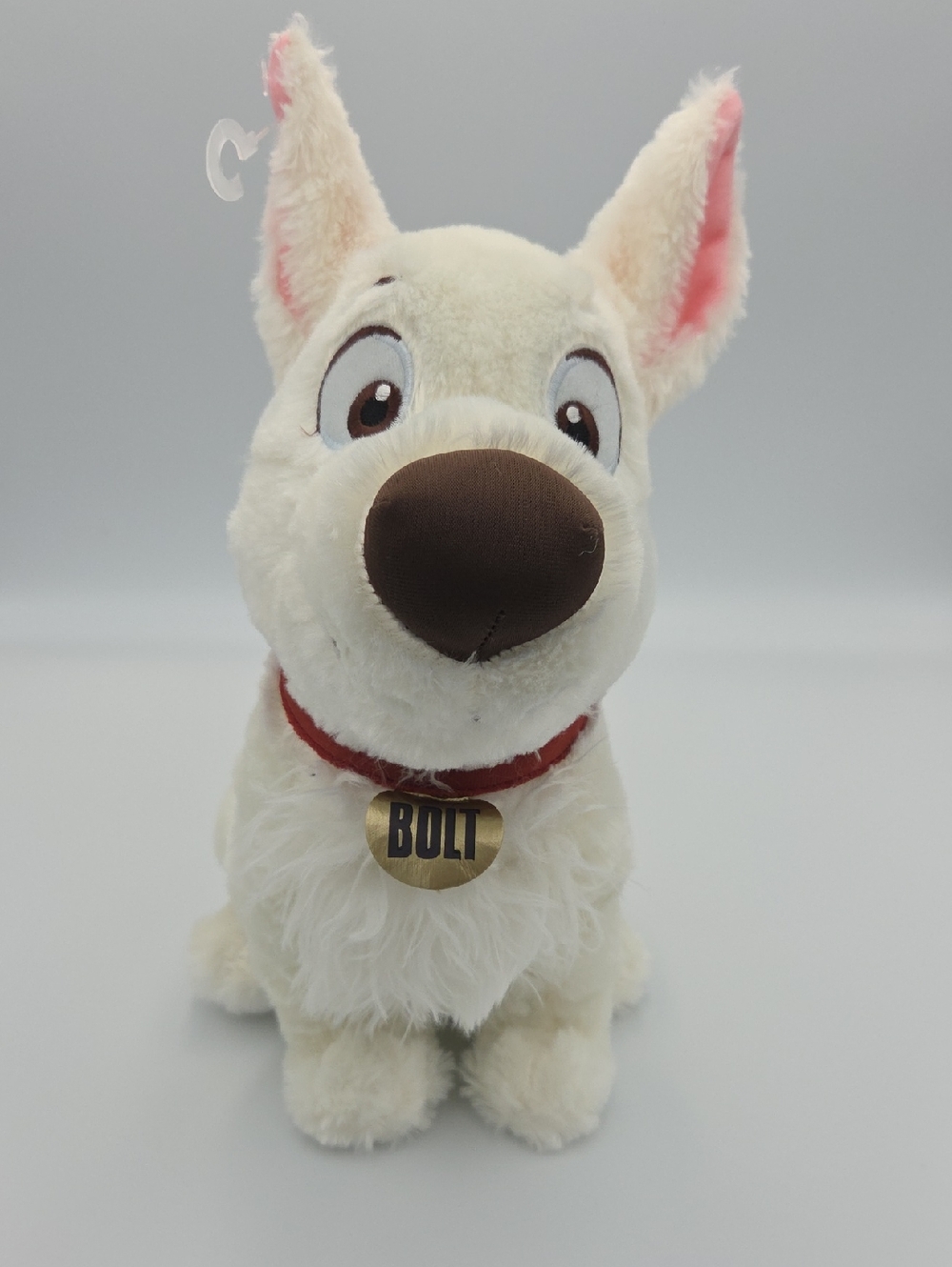 Disney White Bolt Plush Dog Toy with Red Collar and Gold Tag